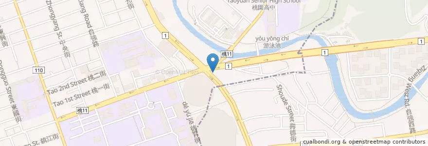 Mapa de ubicacion de 紅牛牛排 en 臺灣, 桃園市, 桃園區.