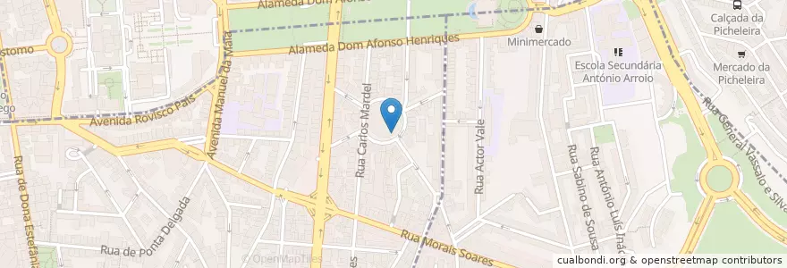 Mapa de ubicacion de Churrasqueira Mercado de Arroios en ポルトガル, Área Metropolitana De Lisboa, Lisboa, Grande Lisboa, リスボン, Arroios.