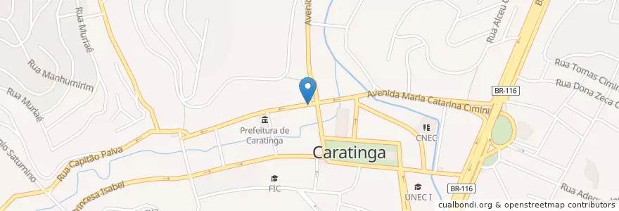 Mapa de ubicacion de Farmácia Indiana en ブラジル, 南東部地域, ミナス ジェライス, Microrregião Caratinga, Região Geográfica Intermediária De Ipatinga, Caratinga.