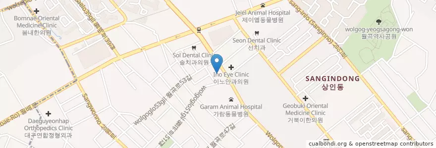 Mapa de ubicacion de 설빙 대구상인점 en Zuid-Korea, Daegu, 달서구, 상인동.