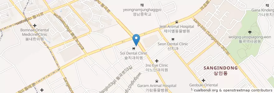 Mapa de ubicacion de 봉구스밥버거 대구상인점 en 대한민국, 대구, 달서구, 상인동.