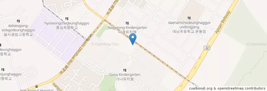 Mapa de ubicacion de 신통치킨 상인점 en Corea Del Sud, Daegu, 달서구, 상인동.