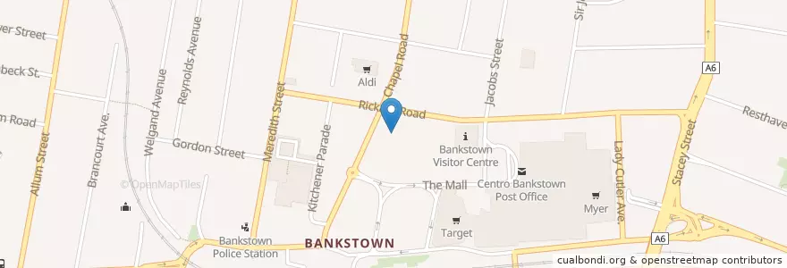 Mapa de ubicacion de Bryan Brown Theatre en Australia, New South Wales, Canterbury-Bankstown Council, Sydney.