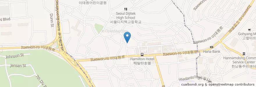 Mapa de ubicacion de mowmow en Südkorea, Seoul, 용산구, 용산2가동, 이태원1동.