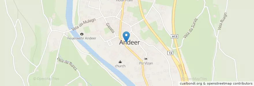 Mapa de ubicacion de Andeer en Suíça, Grisões, Viamala, Andeer.