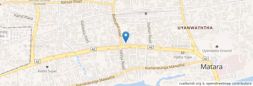 Mapa de ubicacion de Matara en Sri Lanka, දකුණු පළාත, මාතර දිස්ත්‍රික්කය, Matara.