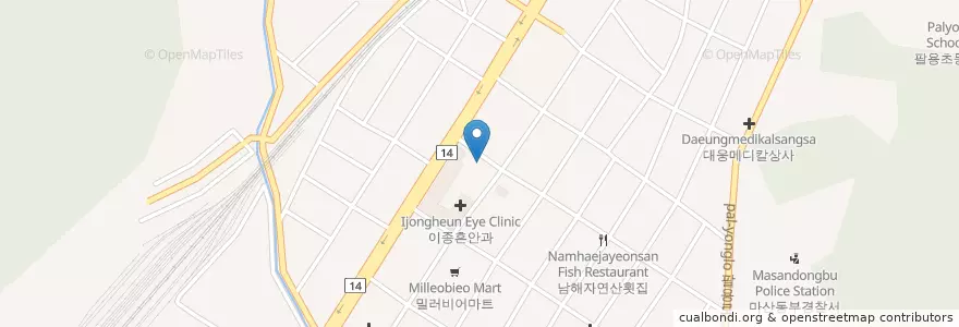 Mapa de ubicacion de 스타벅스 en Korea Selatan, Gyeongsang Selatan, 창원시, 마산회원구.