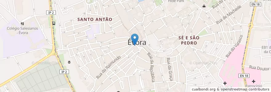 Mapa de ubicacion de Sociedade Harmonia Eborense en 葡萄牙, Alentejo, Alentejo Central, Évora, Évora, Bacelo E Senhora Da Saúde, Évora.