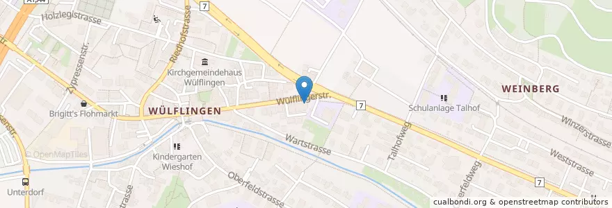 Mapa de ubicacion de Cafe-Restaurant Wülflingen en 스위스, 취리히, Bezirk Winterthur, Winterthur.