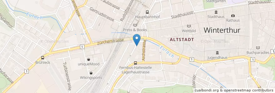 Mapa de ubicacion de Theater am Gleis en 스위스, 취리히, Bezirk Winterthur, Winterthur.