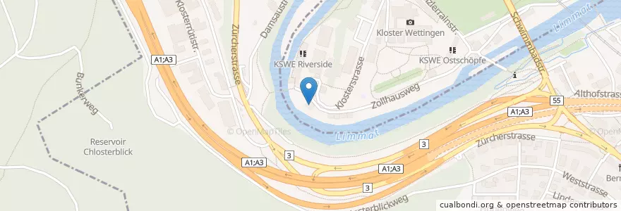 Mapa de ubicacion de KSWE X en Schweiz/Suisse/Svizzera/Svizra, Aargau, Bezirk Baden, Wettingen, Neuenhof.