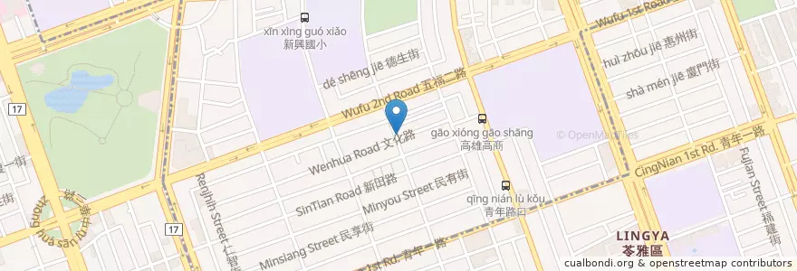 Mapa de ubicacion de 四口田手作麻辣 en Taiwan, Kaohsiung, 新興區, 苓雅區.