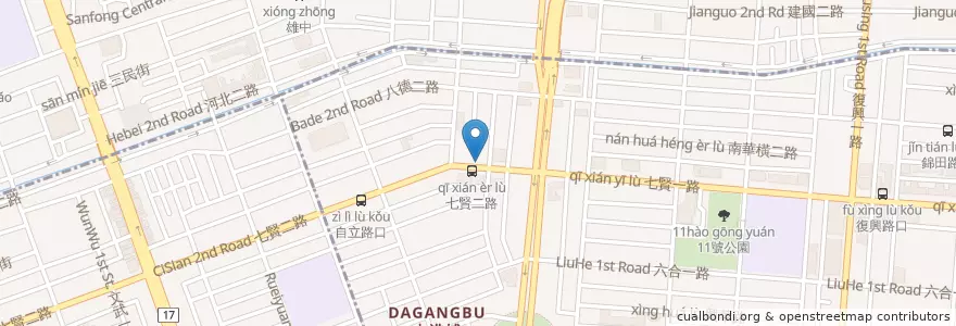 Mapa de ubicacion de 老爺燒肉 en Taiwan, Kaohsiung, Xinxing District, Sanmin District.
