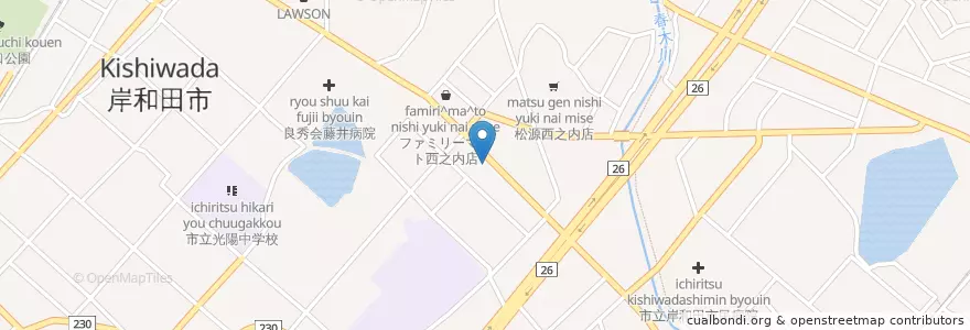 Mapa de ubicacion de セカンドチャンス en Japão, 大阪府, 岸和田市.