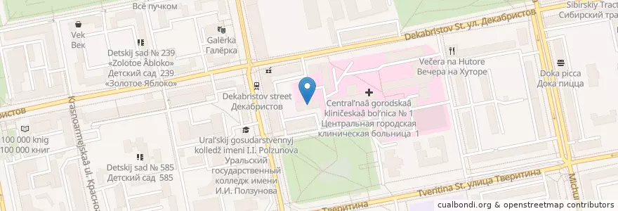 Mapa de ubicacion de Поликлиника № 1 при ЦГКБ № 1 en روسيا, منطقة فيدرالية أورالية, أوبلاست سفردلوفسك, بلدية يكاترينبورغ.