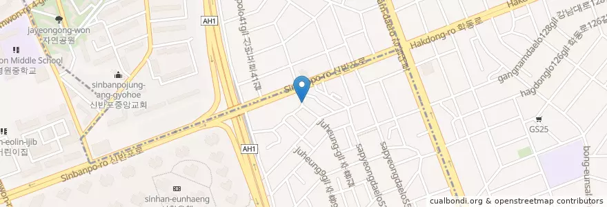 Mapa de ubicacion de 비너스본사건너편 갈비집 en Coreia Do Sul, Seul, 서초구, 반포동, 반포1동.