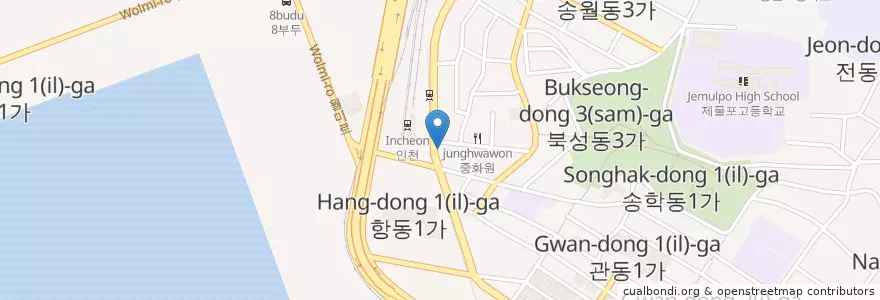 Mapa de ubicacion de 하인천지구대 en 대한민국, 인천, 중구, 북성동.