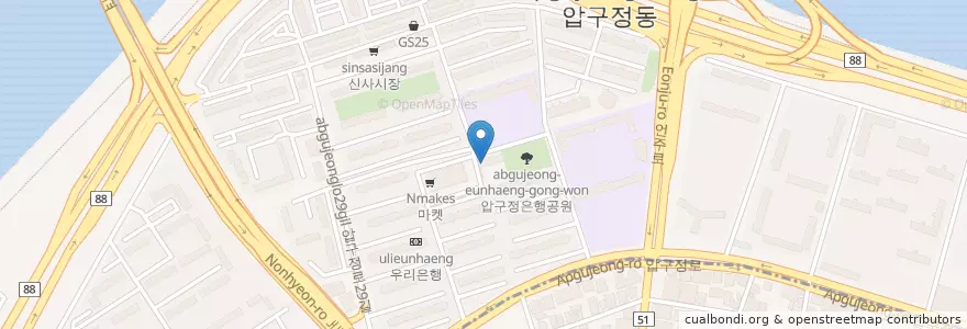 Mapa de ubicacion de 압구정치안센터 en Südkorea, Seoul, 강남구, 압구정동.
