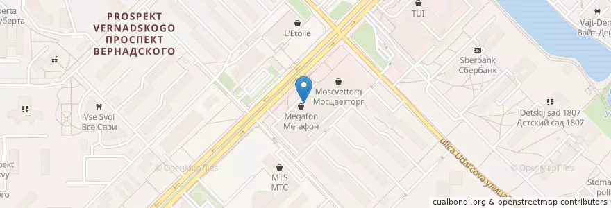 Mapa de ubicacion de Альфа-Банк en Russland, Föderationskreis Zentralrussland, Moskau, Westlicher Verwaltungsbezirk, Район Проспект Вернадского.