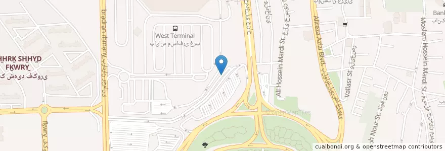 Mapa de ubicacion de پایانه آزادی - سامانه ۱ تندرو en İran, Tahran Eyaleti, شهرستان تهران, Tahran, بخش مرکزی شهرستان تهران.