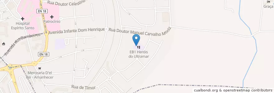 Mapa de ubicacion de Escola Básica do 1º ciclo da Avenida Heróis do Ultramar en Португалия, Алентежу, Алентежу-Сентрал, Évora, Évora, Bacelo E Senhora Da Saúde.