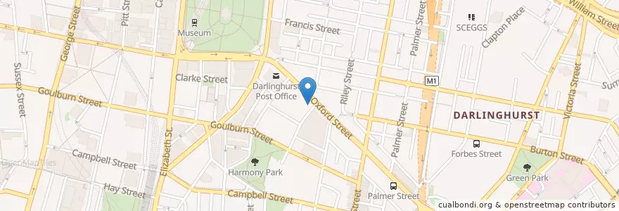 Mapa de ubicacion de Hungry Jack's Darlinghurst en أستراليا, نيوساوث ويلز, Council Of The City Of Sydney, Sydney.