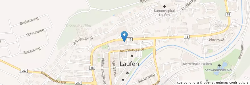 Mapa de ubicacion de Polizei Laufen en Suisse, Bâle-Campagne, Bezirk Laufen, Laufen.