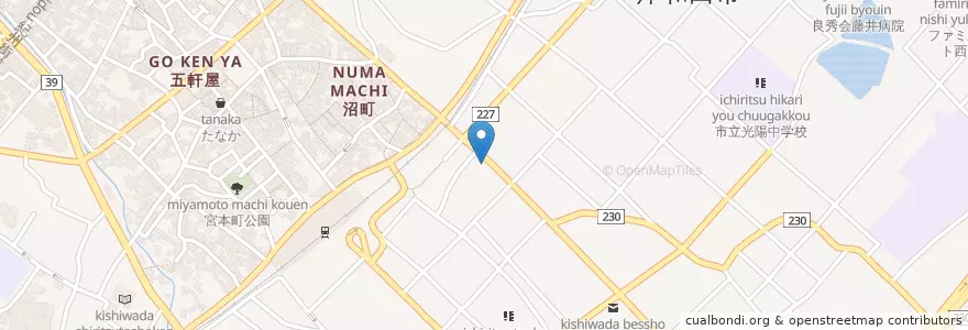 Mapa de ubicacion de 竹本薬局 en Japón, Prefectura De Osaka, 岸和田市.