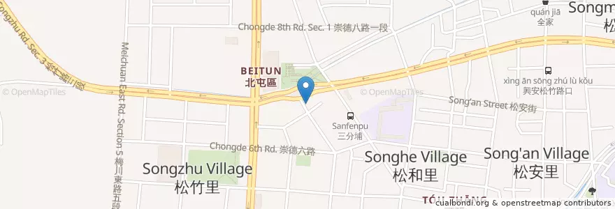 Mapa de ubicacion de 忠義素食 en Taiwan, 臺中市, 北屯區.