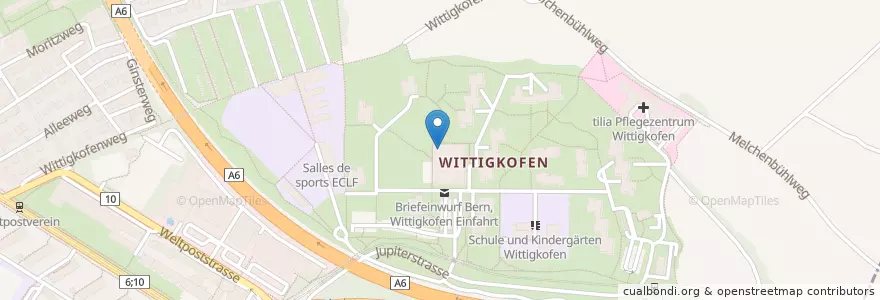 Mapa de ubicacion de Zentrum Wittigkofen en 瑞士, 伯尔尼, Verwaltungsregion Bern-Mittelland, Verwaltungskreis Bern-Mittelland, Bern.