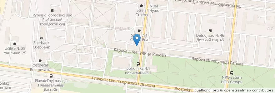 Mapa de ubicacion de Аптека №28 en Russia, Distretto Federale Centrale, Oblast' Di Jaroslavl', Рыбинский Район, Городской Округ Рыбинск.