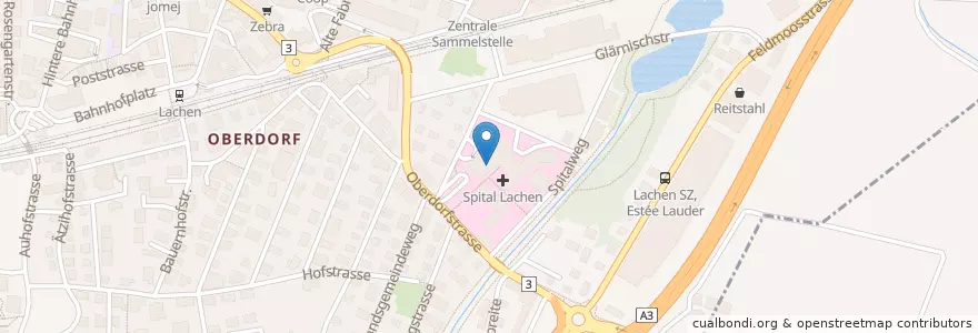 Mapa de ubicacion de Santé (Spitalrestaurant) en Suisse, Schwyz, March, Lachen.