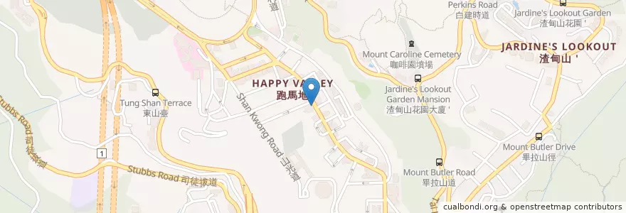 Mapa de ubicacion de 跑馬地郵政局 Happy Valley Post Office en 中国, 广东省, 香港 Hong Kong, 香港島 Hong Kong Island, 新界 New Territories, 灣仔區 Wan Chai District.