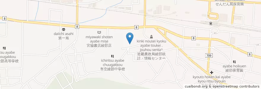 Mapa de ubicacion de 綾部八幡宮 en Japón, Prefectura De Kioto, 綾部市.