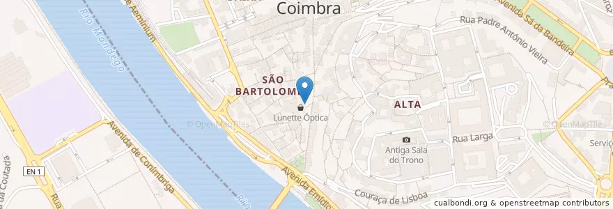 Mapa de ubicacion de Rio Mondego en Portugal, Centro, Baixo Mondego, Coímbra, Coímbra, Sé Nova, Santa Cruz, Almedina E São Bartolomeu.