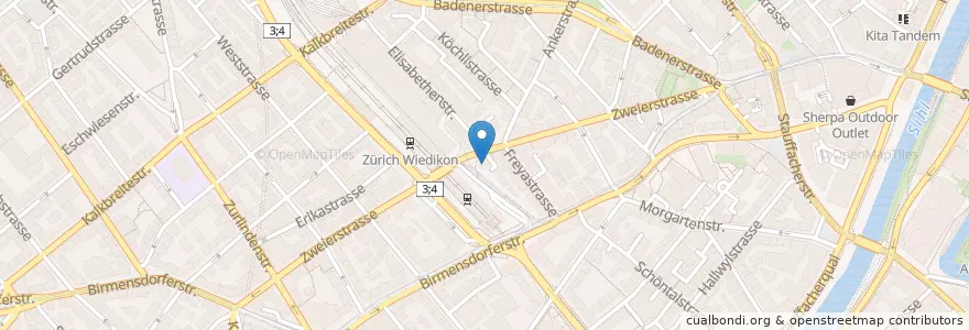 Mapa de ubicacion de OJA Kreis 3 & 4 en Schweiz, Zürich, Bezirk Zürich, Zürich.
