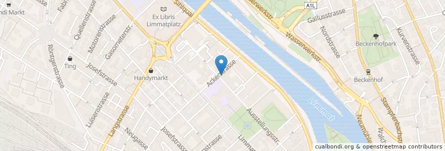 Mapa de ubicacion de Sozialzentrum Ausstellungsstrasse en Schweiz/Suisse/Svizzera/Svizra, Zürich, Bezirk Zürich, Zürich.