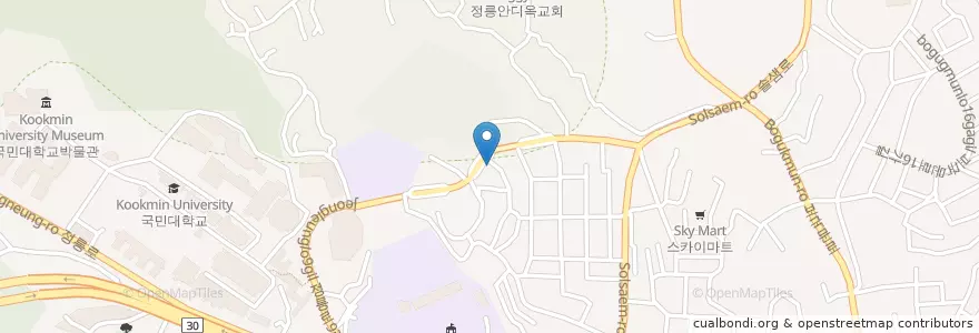 Mapa de ubicacion de 콰이러 en 대한민국, 서울, 성북구, 정릉3동.