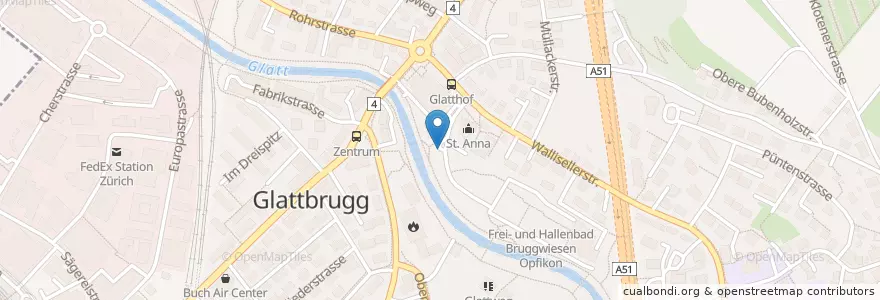 Mapa de ubicacion de St. Anna-Strasse en Switzerland, Zurich, Bezirk Bülach, Opfikon.