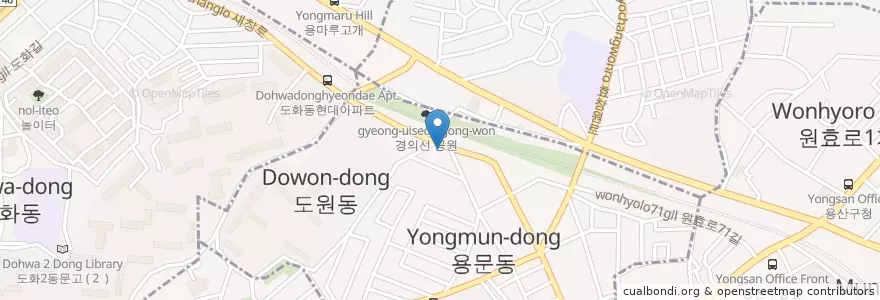 Mapa de ubicacion de 여의도순복음교회회 en كوريا الجنوبية, سول, 용산구, 용문동.