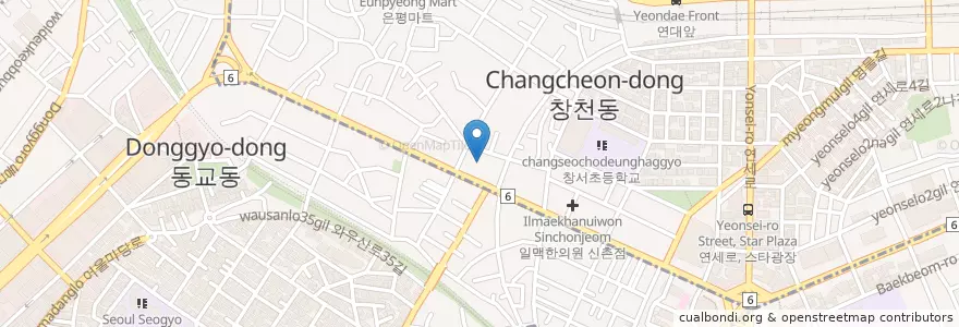 Mapa de ubicacion de 신촌장로교회 en Corée Du Sud, Séoul, 마포구, 서교동.