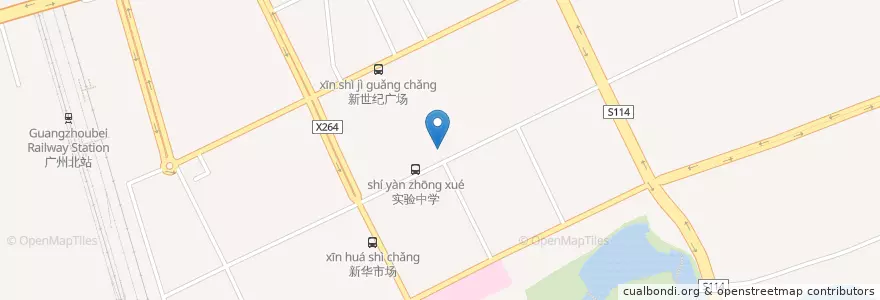 Mapa de ubicacion de 广州市花都区实验中学 en China, Guangdong, Guangzhou City, Huadu District.