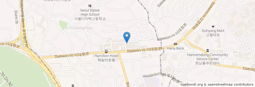 Mapa de ubicacion de Bitcoin Center Korea en 韩国/南韓, 首尔, 龍山區, 이태원1동.