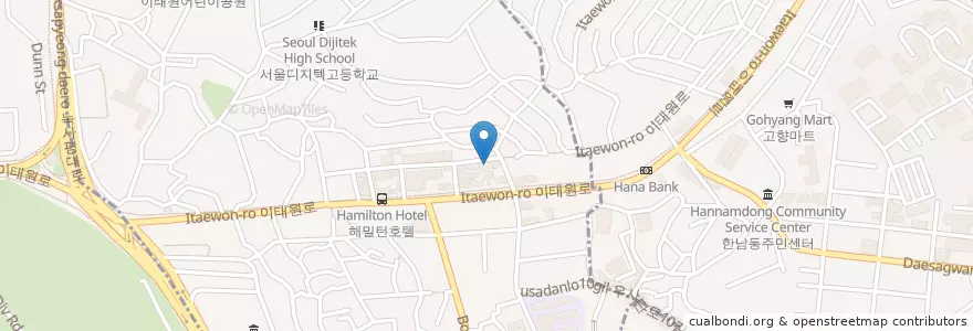 Mapa de ubicacion de 고암식당 en کره جنوبی, سئول, 용산구, 이태원1동.