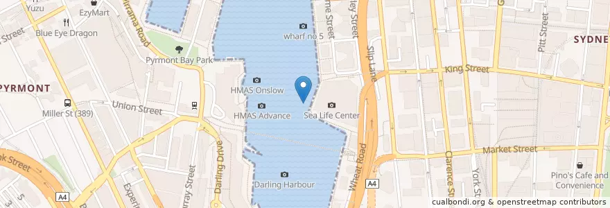 Mapa de ubicacion de Darling Harbour, Aquarium Wharf en Australië, Nieuw-Zuid-Wales, Sydney.