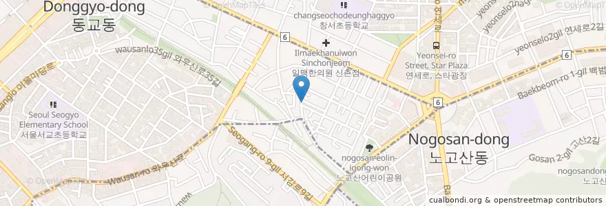 Mapa de ubicacion de 더 브레드 블루 en کره جنوبی, سئول, 마포구, 서교동.