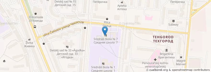 Mapa de ubicacion de Школа № 7 en Russie, District Fédéral De L'Oural, Oblast De Sverdlovsk, Западный Управленческий Округ, Городской Округ Первоуральск.