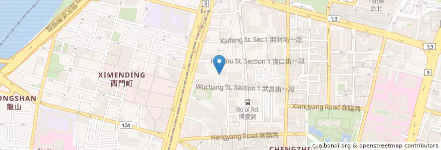 Mapa de ubicacion de 東一排骨台北總店 en Taiwán, Nuevo Taipéi, Taipéi, 萬華區, 中正區.