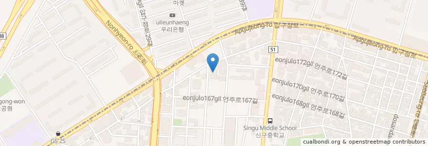Mapa de ubicacion de 루이빈치과 en South Korea, Seoul, Gangnam-Gu, Sinsa-Dong, Apgujeong-Dong.