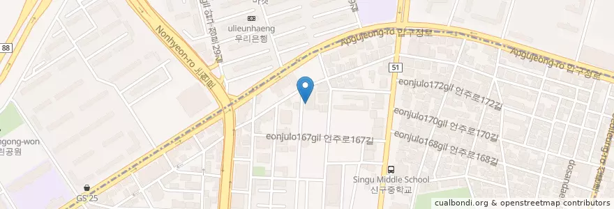 Mapa de ubicacion de 채움약국 en Südkorea, Seoul, 강남구, 신사동, 압구정동.